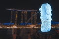 The Merlion overlooking Marina Bay Sands during Singapore iLight 2019